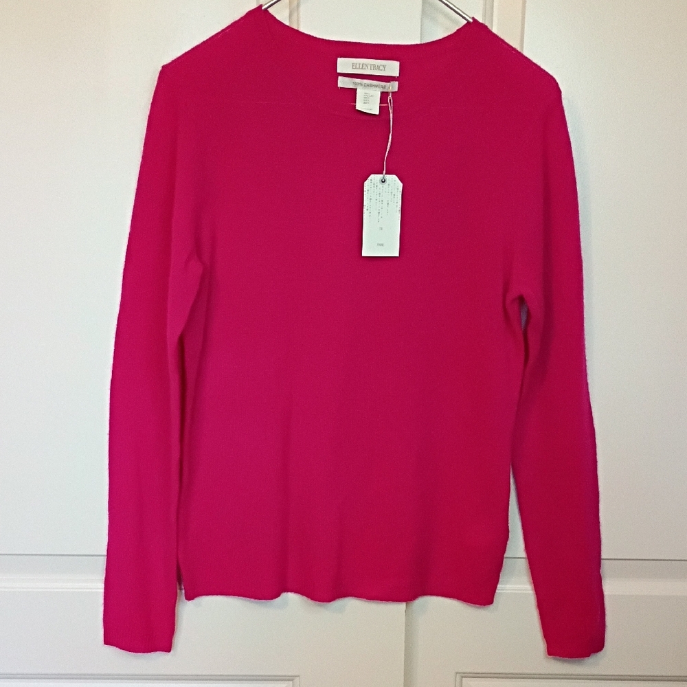 Ellen Tracy Hot Pink 100% Cashmere Sweater Size Large New With Tags